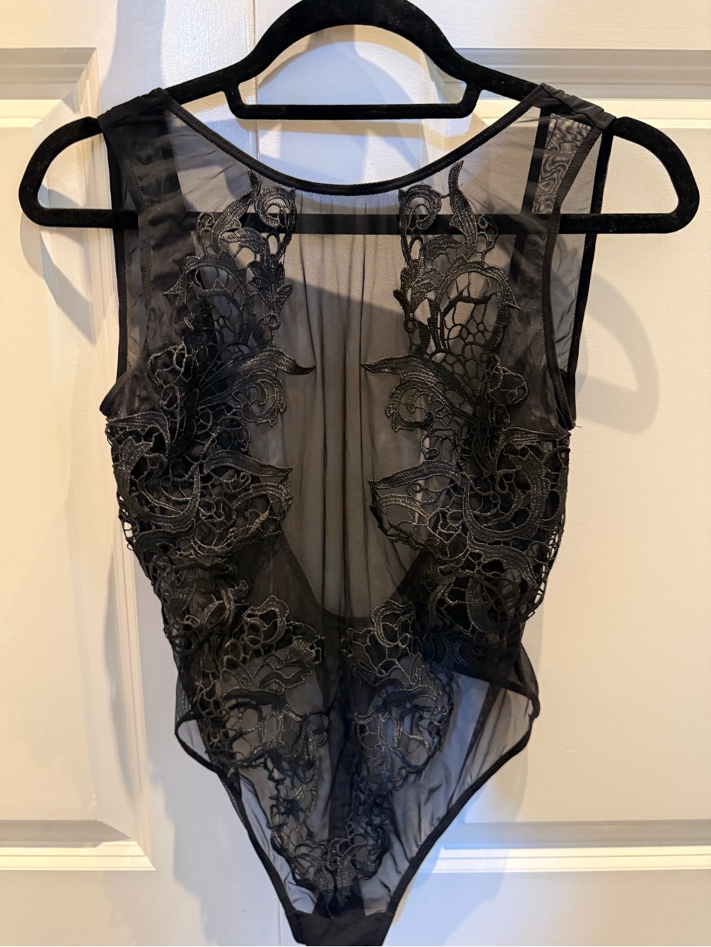Bluebella Sheer Black Lace Appliqué Bodysuit